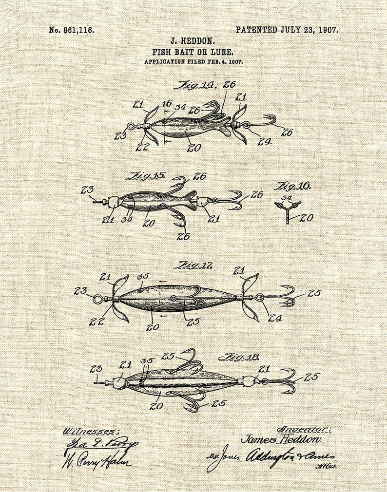 1907 Fish Lure Patent Print Fish Bait Patent Print Fishing - Etsy | Etsy (US)