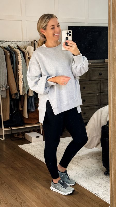 Free People Sweatshirt LookAlike. Stay completely true to size or size up if in between. It’s an oversized fit but not actually oversized! These are my favorite leggings everrrrr and they’re only $10!! 

#LTKfindsunder100 #LTKsalealert #LTKfindsunder50