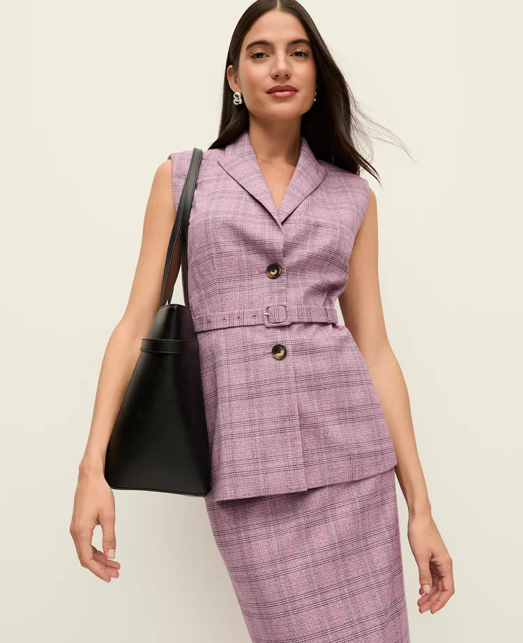 Plaid Belted Vest | Ann Taylor