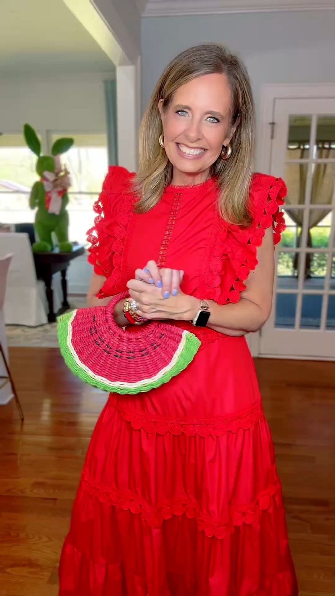I L❤️VE a red dress! I love it even more with a little unexpected bag like this watermelon cutie!