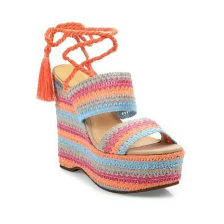 Schutz Bendy Espadrille Rainbow Wrapped Strappy Wedge Platform Sandals (10.5) | Walmart (US)