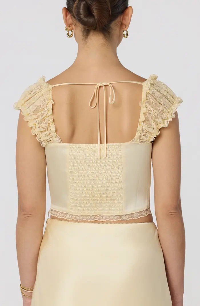 ASTR the Label Elliana Lace Trim Satin Button-Up Crop Top | Nordstrom | Nordstrom