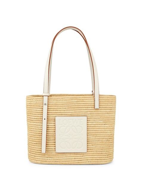 Paula's Ibiza Small Square Leather-Trimmed Raffia Basket Bag | Saks Fifth Avenue