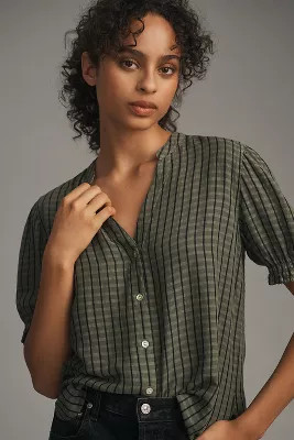 Cloth & Stone Puff-Sleeve Linen Buttondown Top | Anthropologie (US)