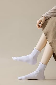 SRYL Ruffle Ankle Socks for Women's,Casual Cute Turn-Cuff Socks Soft Breathable Knit Cotton Lettu... | Amazon (US)
