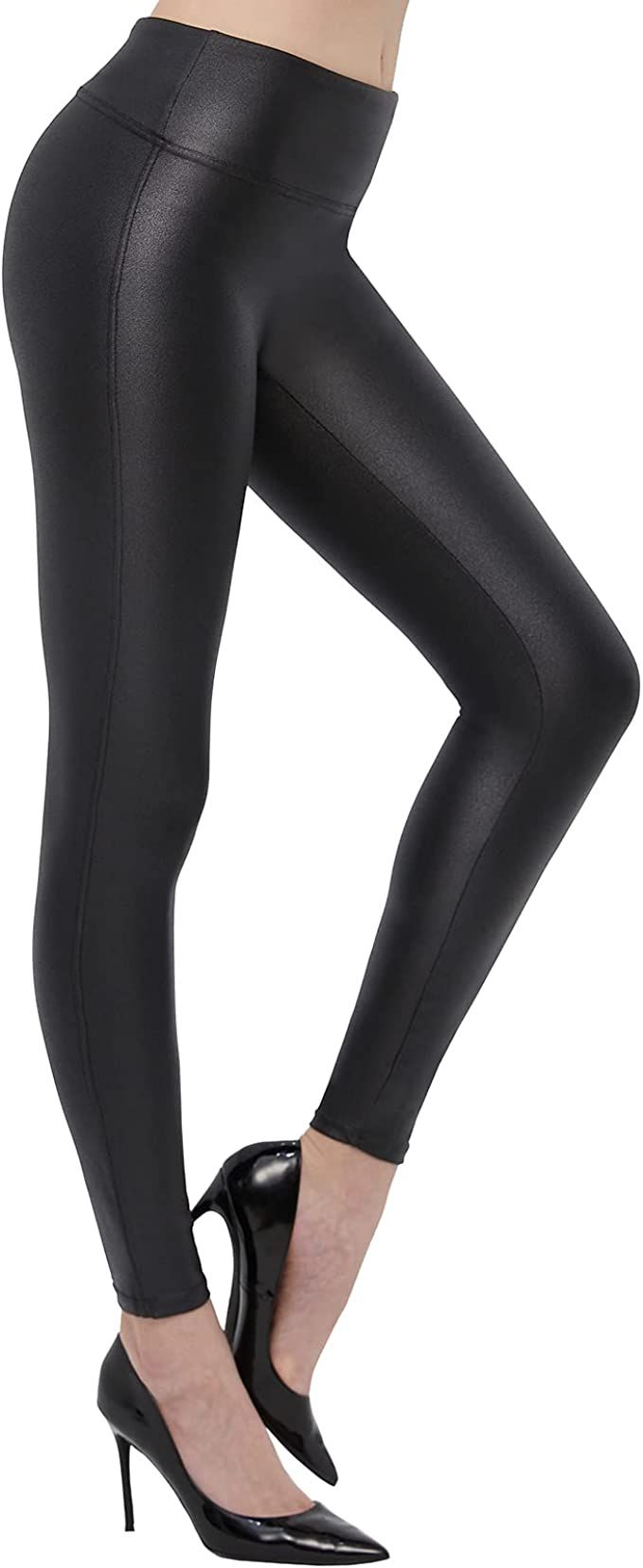 Jimilaka Womens Faux Leather Leggings Pleather Pants High Waisted Stretch Sexy Tights with Pocket... | Amazon (US)
