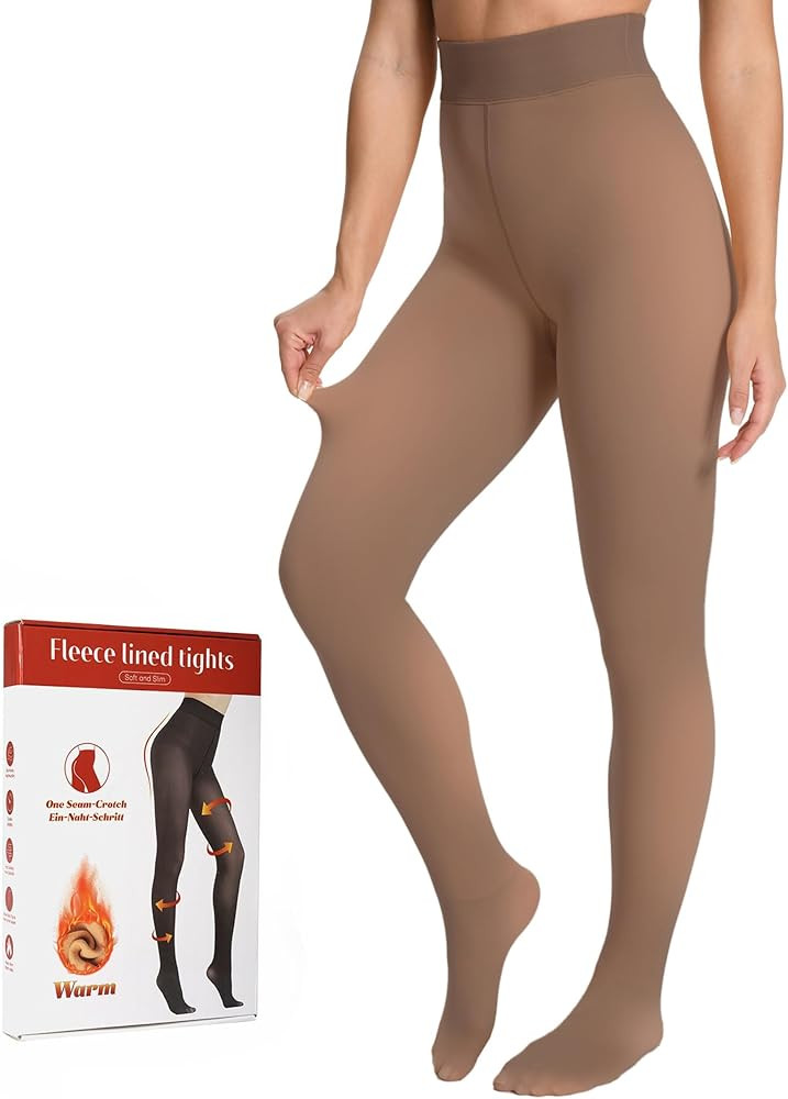 Fleece Lined Tights, Fake Translucent, Sheer Thick Pantyhose Leggings | Amazon (US)