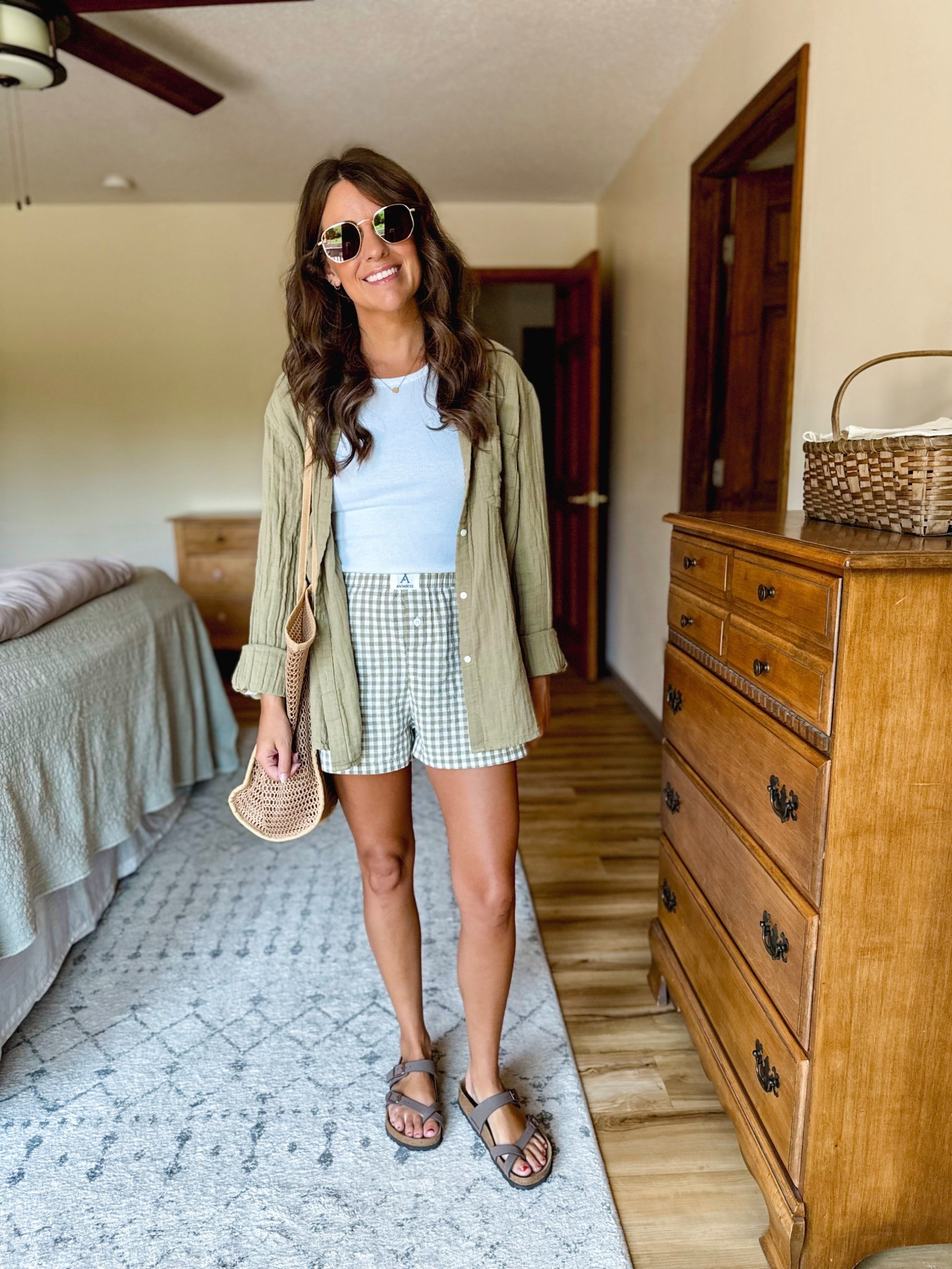 Wearing size small in my tank, xs in my cotton button up (my color is sold out but linked some that look exactly like it!) and xs in my boxer shorts.

My sandals fit best a size down (36)#LTKShoeCrush #LTKStyleTip

#LTKPetite #LTKSeasonal #LTKootd