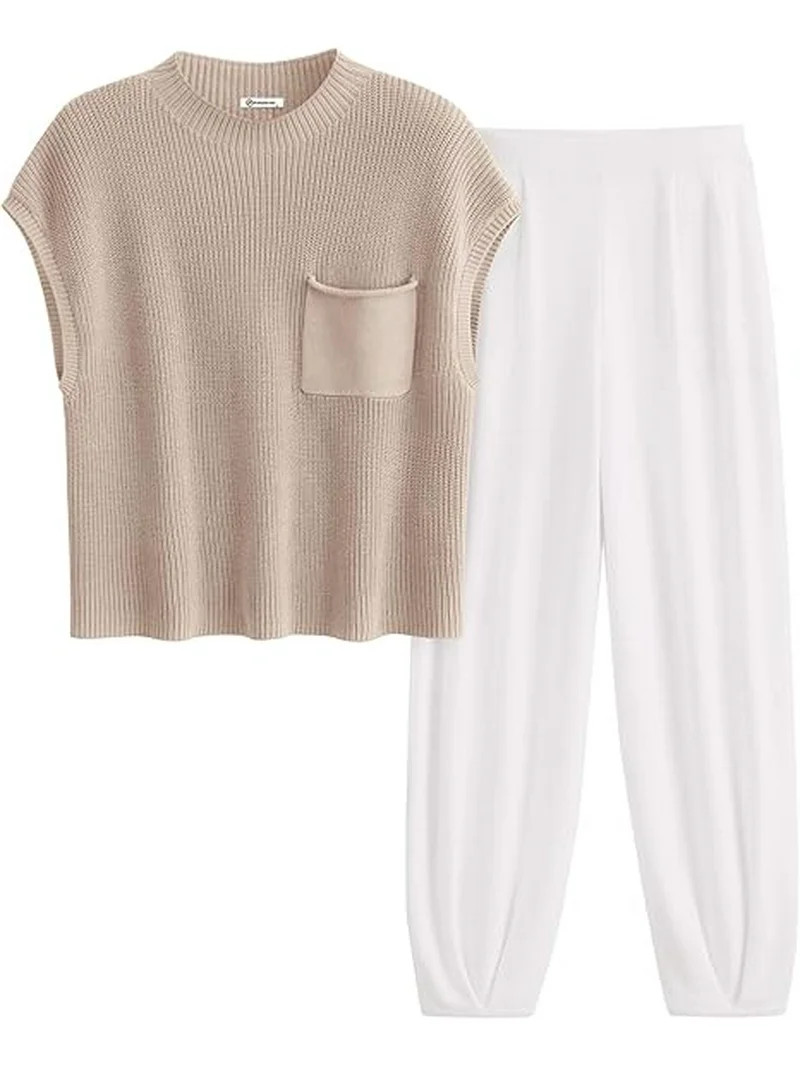 PRETTYGARDEN Womens Two Piece Outfits Sweater Sets Knit Pullover Tops And High Waisted Pants Matc... | Walmart (US)