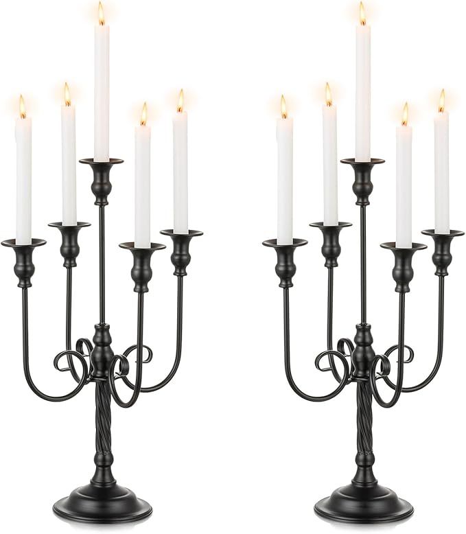 Black Candelabra Halloween Decorations: Gothic Candle Holder 5 Arm Metal Candlestick Stand for Ta... | Amazon (US)