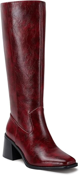 Knee High Boots for Women, Squared Toe Chunky Heel Tall Boots | Amazon (US)