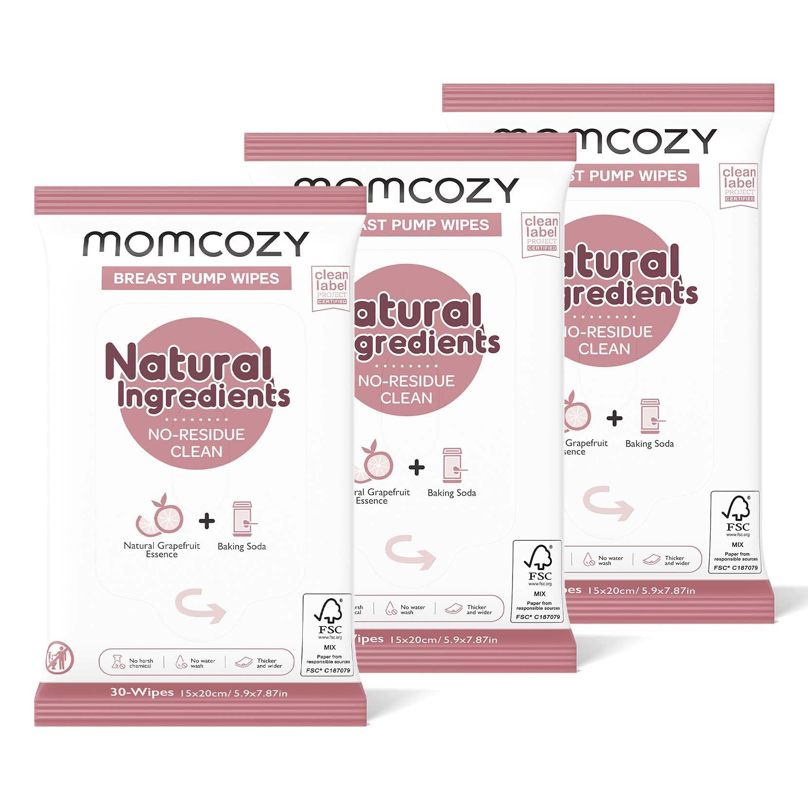 Momcozy Natural Breast Pump Wipes for Pump Parts Cleaning On-the-go, 30 Count (Pack of 3), Flash ... | Amazon (US)