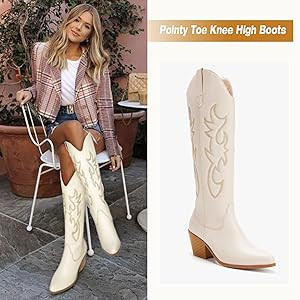 TINSTREE Women's Embroidered Cowboy Boots Western Cowgirl Booties Ladies Point Toe Knee High Boot... | Amazon (US)