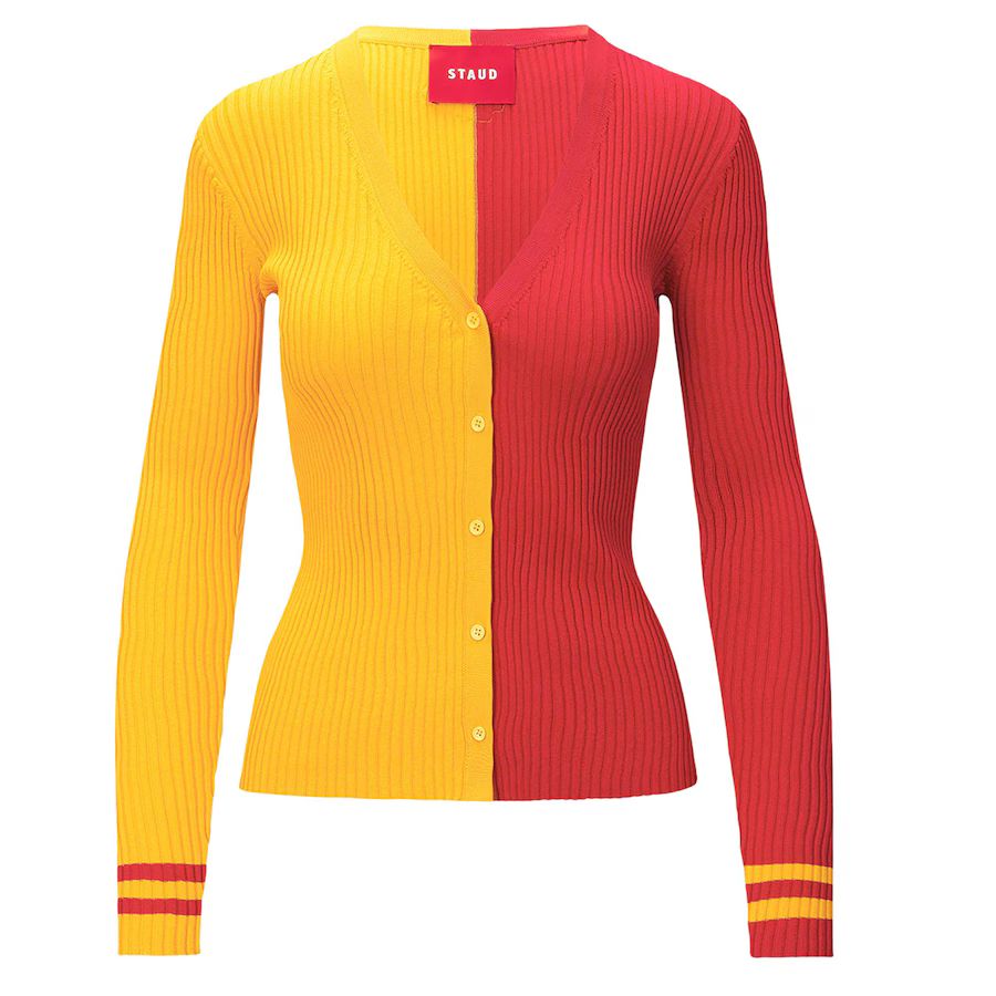 Women's Kansas City Chiefs STAUD Gold/Red Cargo Sweater | NFL Shop