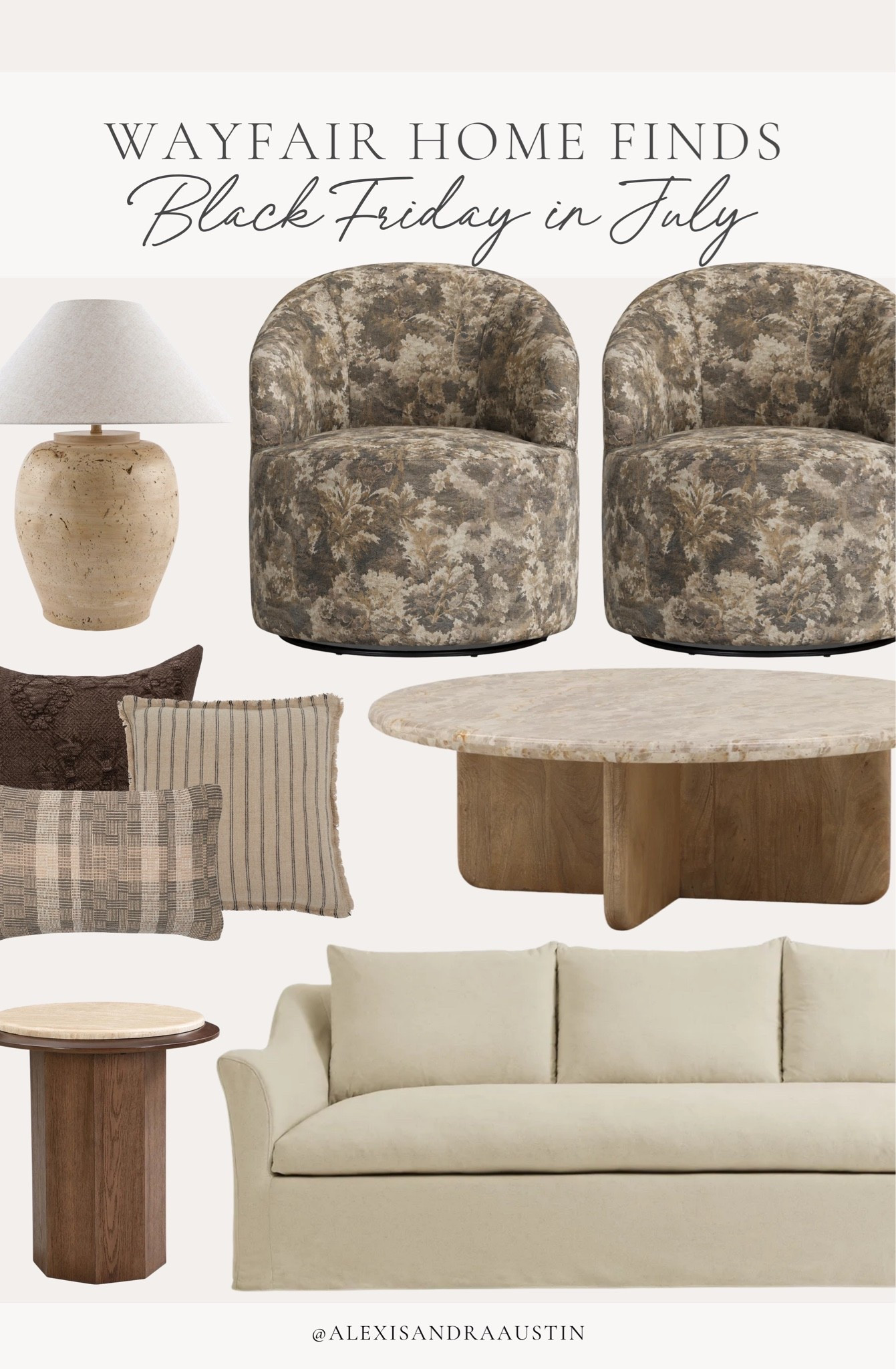 #ad The best time to buy the perfect piece you’ve been eyeing for summer is now during @wayfair Black Friday in July sale! Loving the quality finds that will last for years to come — shop up to 80% off with free shipping site wide during the biggest sale of the summer from 7/23 to 7/27.

#Wayfair #WayfairPartner 

Home finds, neutral home inspo, furniture favorites, summer refresh, collected style, timeless home inspo, Wayfair, neutral home decor, statement lighting, table lamp, upholstered accent chair, cozy throw pillow, linen upholstered sofa, coffee table, marble detail, accent table, summer refresh, deal of the day, sale alert, timeless home inspo, shop the look!

#LTKSeasonal #LTKHome #LTKSaleAlert