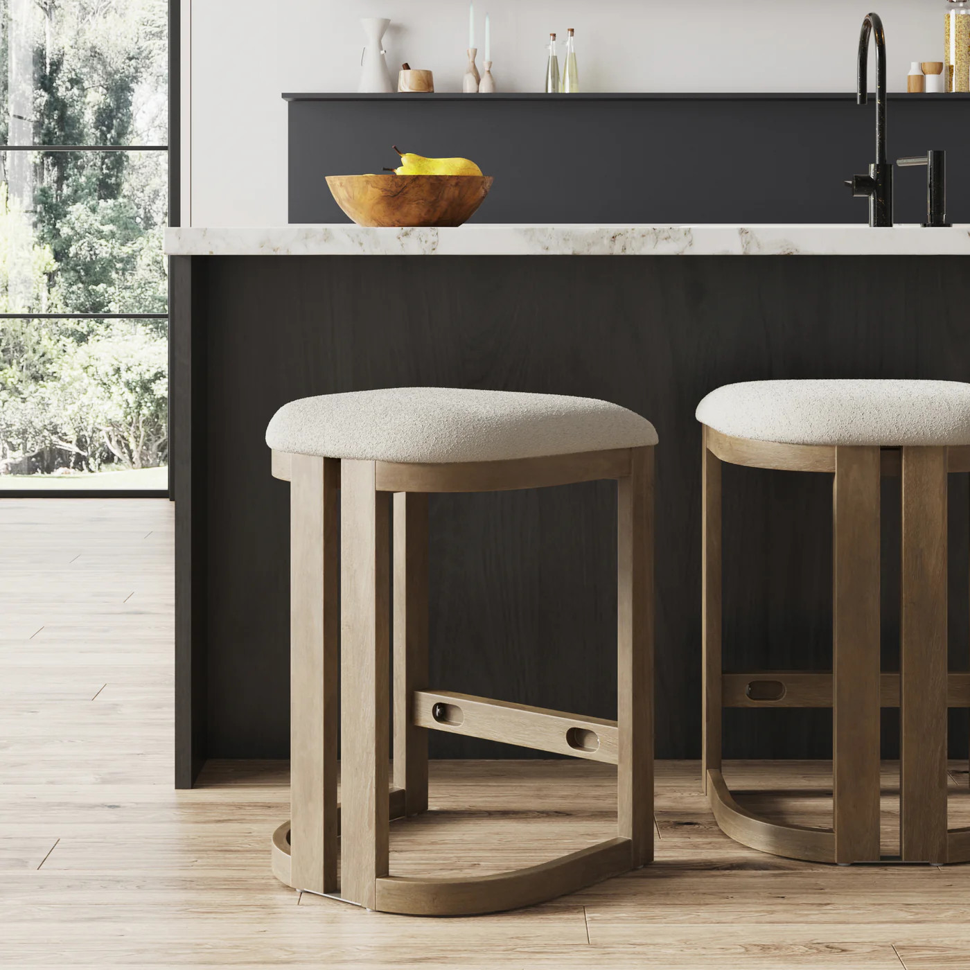 Barrel Wooden Backless Bar Stool Light Brown | Nathan James