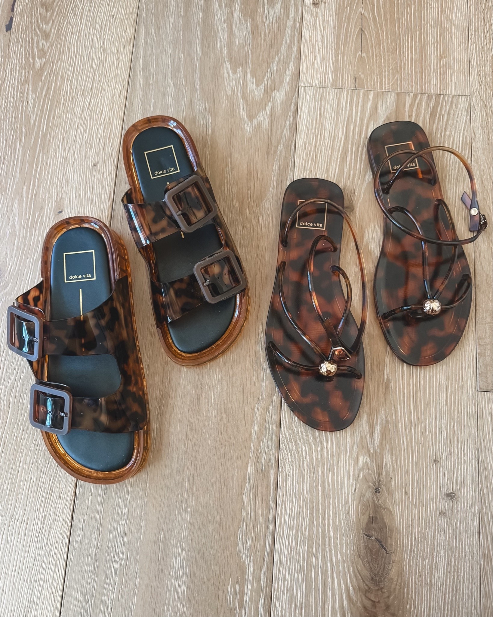 Got a second color in the first jelly sandal because I wear them so much…they are so comfortable! 
Just looove the chic minimal look of this second style! Both run true to size 
Leopard tortoise sandals 
Dolce vita summer jelly sandals for women 
Trendy sandals for summer

#LTKootd #LTKOver40 #LTKSeasonal