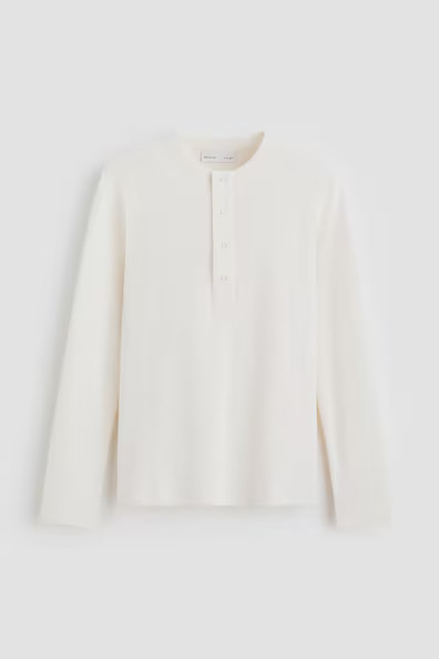 H & M - Ribbed Linen-Blend Henley Shirt - White | H&M (US + CA)