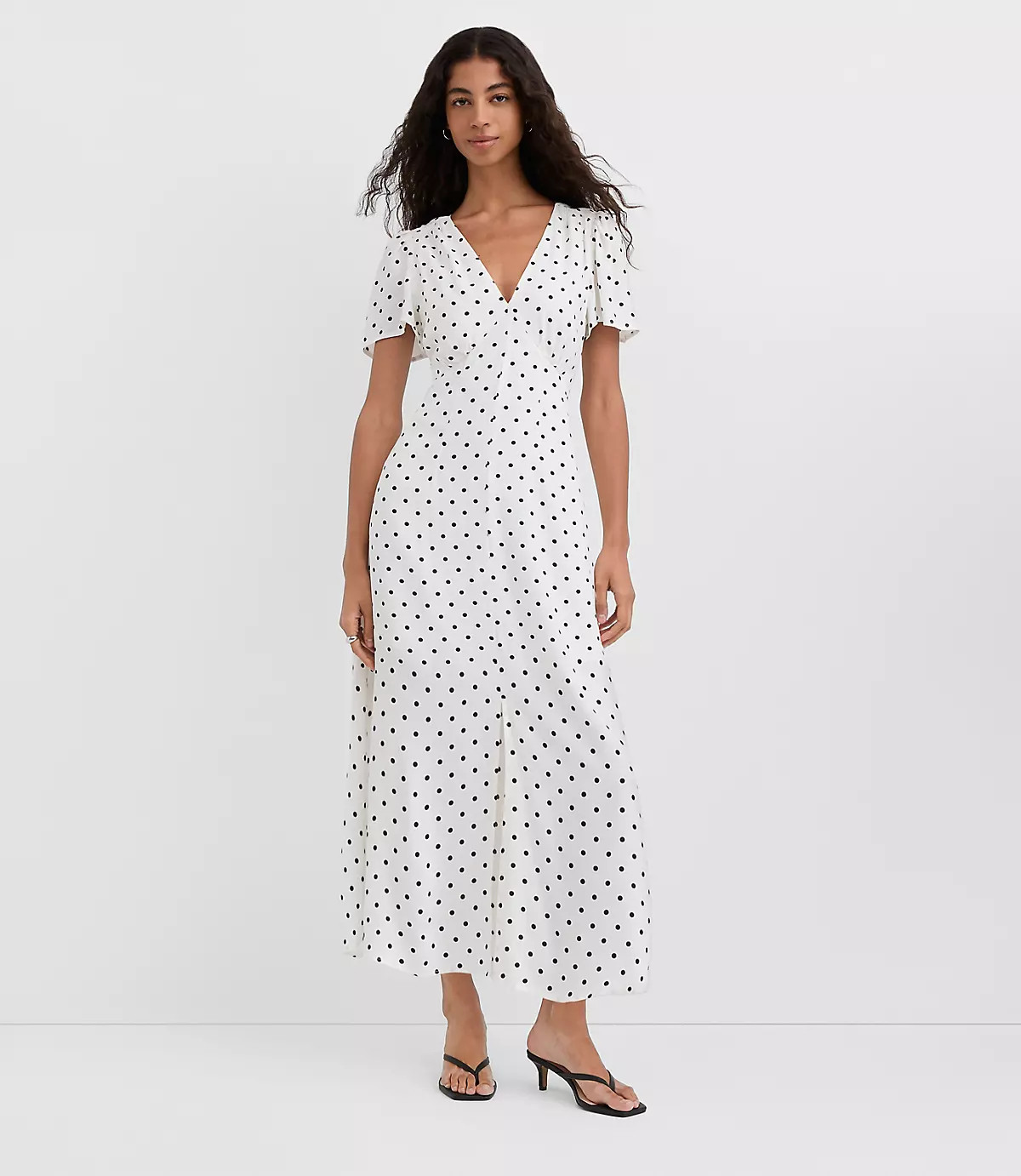 Dotted V-Neck Midi Dress | LOFT