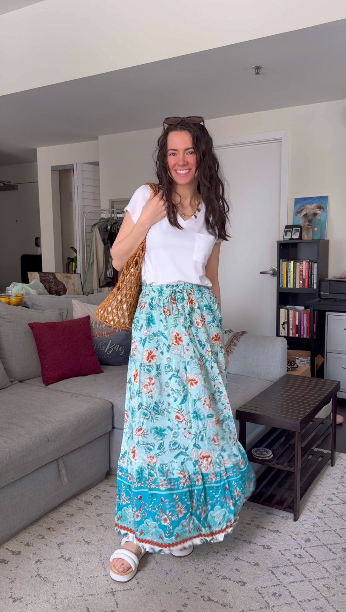 Easter brunch outfit, spring floral maxi skirt, white v-neck tee outfit, casual Easter look, petite spring style, feminine spring outfit, relaxed brunch outfit idea, floral skirt outfit petite, Easter outfit idea for women, comfortable spring fashion, casual chic brunch look, flowy skirt with sandals, boho Easter outfit, spring holiday outfit, cute outfit for church and brunch, effortless Easter style, how to style a floral skirt, comfy but cute spring outfit, laid-back Easter outfit, petite fashion spring brunch

#LTKStyleTip #LTKPetite #LTKSeasonal