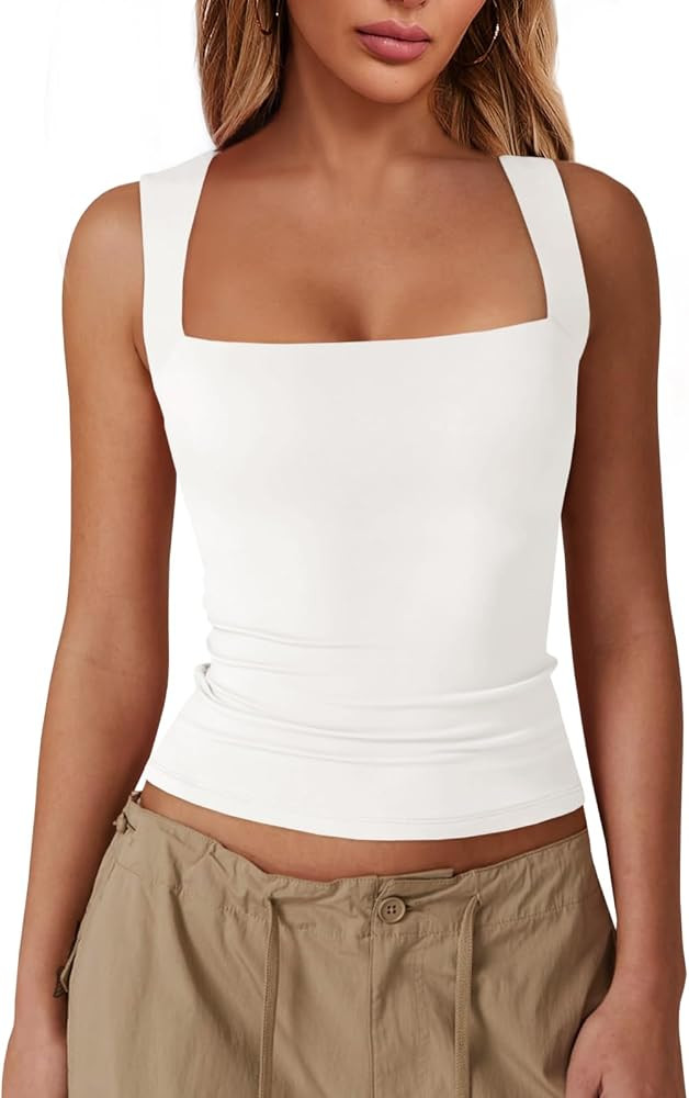 Imily Bela Womens Square Neck Tank Tops Casual Sleeveless Going Out Slim Fit Y2K Summer Cropped S... | Amazon (US)