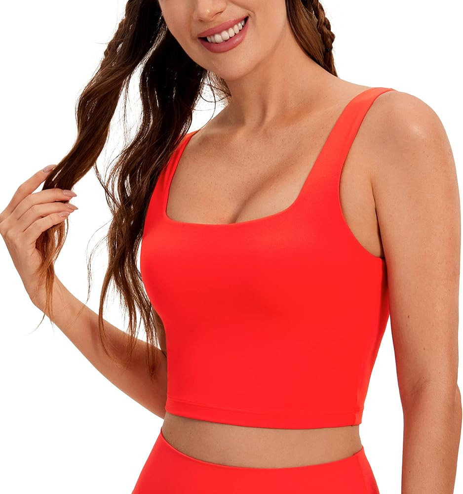 CRZ YOGA Butterluxe Womens Square Neck Longline Sports Bra - Workout Crop Tank Tops Padded with B... | Amazon (US)