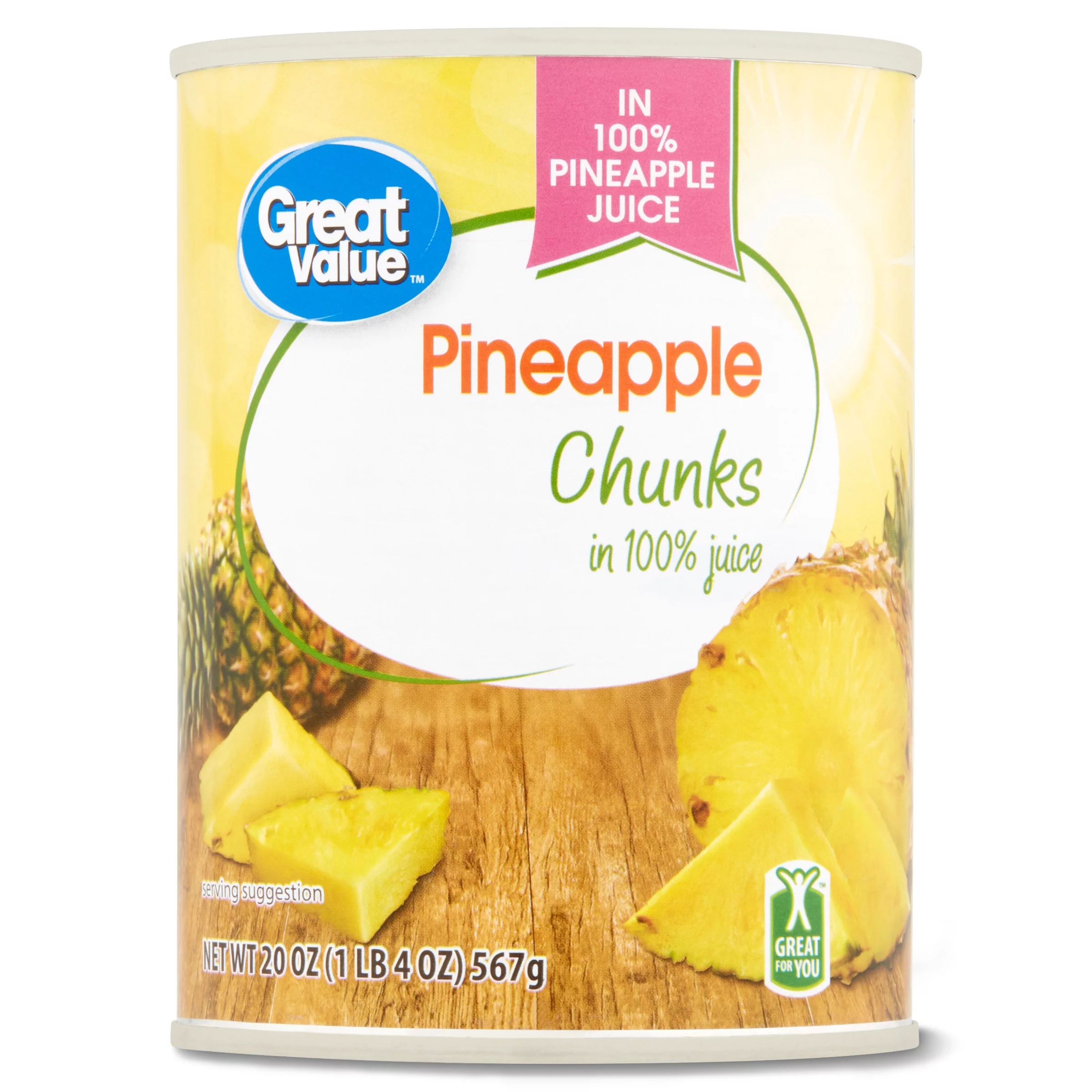 Great Value Canned Pineapple Chunks packed in 100% Pineapple juice, 20 oz | Walmart (US)