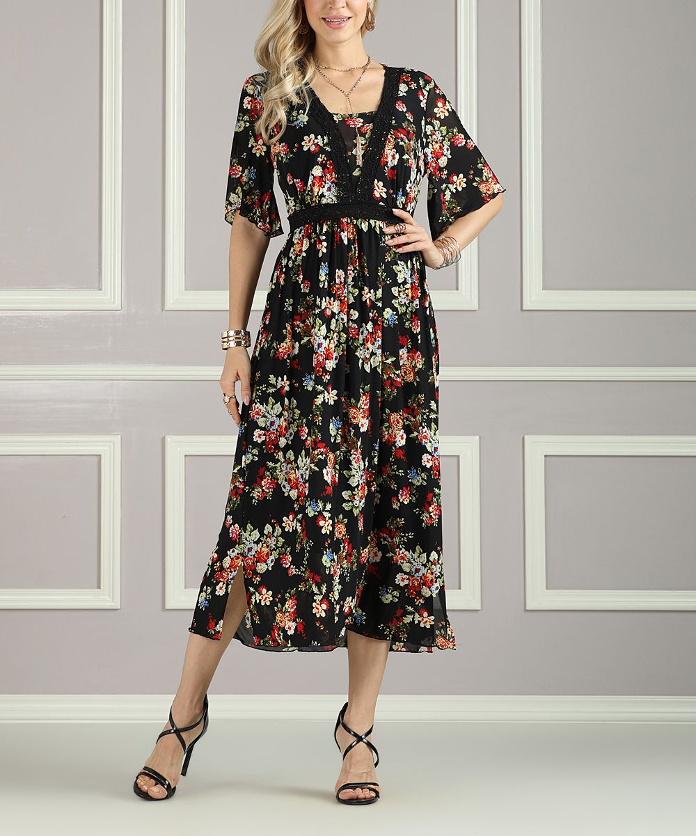 Black Floral Midi Dress - Women & Plus | zulily