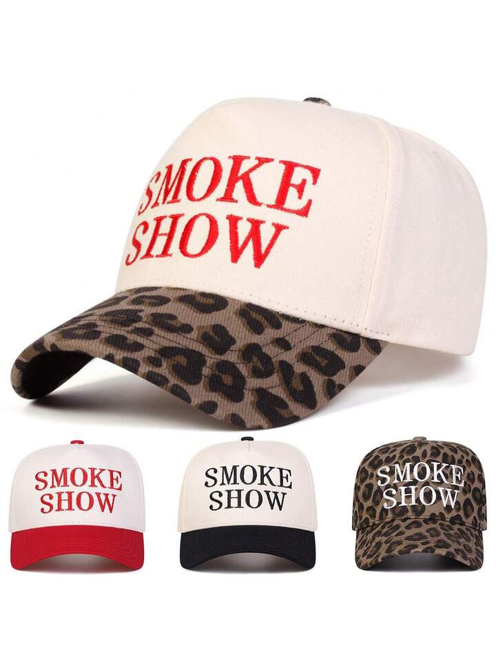 1pc Women "Smoke Show" Leopard Print Baseball Trucker Hat, Casual Streetwear, Suitable For Spring, Autumn Travel, Beach Vacation | SHEIN