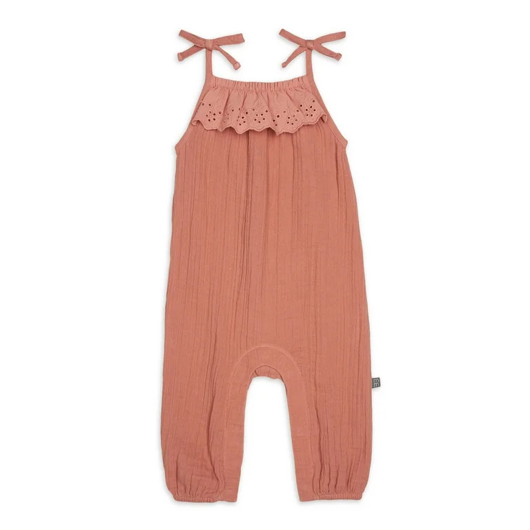 Modern Moments By Gerber Baby Girl Cotton Romper with Shoulder Straps, Sizes 0/3 Months-24 Months | Walmart (US)