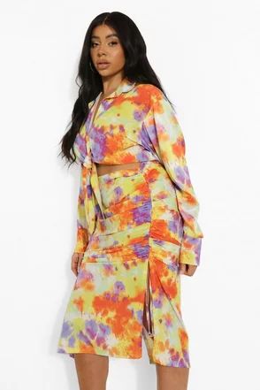 Plus Tie Dye Ruched Midi Skirt | Boohoo.com (US & CA)