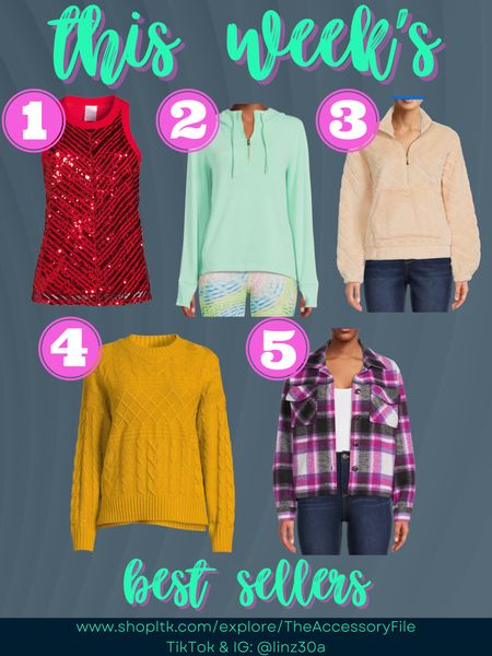 My top 5 best sellers for the last week. 

Christmas top, holiday party outfit, holiday party looks, Christmas party look, red sequin top, New Year’s Eve looks, aqua hoodie, aqua pullover hoodie, fuzzy pullover, furry pullover, cable knit sweater, purple shacket, Walmart finds, Walmart fashion, winter looks, winter fashion, winter outfits, gifts for her #blushpink #winterlooks #winteroutfits #winterstyle #winterfashion #wintertrends #shacket #jacket #sale #under50 #under100 #under40 #workwear #ootd #bohochic #bohodecor #bohofashion #bohemian #contemporarystyle #modern #bohohome #modernhome #homedecor #amazonfinds #nordstrom #bestofbeauty #beautymusthaves #beautyfavorites #goldjewelry #stackingrings #toryburch #comfystyle #easyfashion #vacationstyle #goldrings #goldnecklaces #fallinspo #lipliner #lipplumper #lipstick #lipgloss #makeup #blazers #primeday #StyleYouCanTrust #giftguide #LTKRefresh #LTKSale #springoutfits #fallfavorites #LTKbacktoschool #fallfashion #vacationdresses #resortfashion #summerfashion #summerstyle #rustichomedecor #liketkit #highheels #Itkhome #Itkgifts #Itkgiftguides #springtops #summertops #Itksalealert #LTKRefresh #fedorahats #bodycondresses #sweaterdresses #bodysuits #miniskirts #midiskirts #longskirts #minidresses #mididresses #shortskirts #shortdresses #maxiskirts #maxidresses #watches #backpacks #camis #croppedcamis #croppedtops #highwaistedshorts #goldjewelry #stackingrings #toryburch #comfystyle #easyfashion #vacationstyle #goldrings #goldnecklaces #fallinspo #lipliner #lipplumper #lipstick #lipgloss #makeup #blazers #highwaistedskirts #momjeans #momshorts #capris #overalls #overallshorts #distressesshorts #distressedjeans #whiteshorts #contemporary #leggings #blackleggings #bralettes #lacebralettes #clutches #crossbodybags #competition #beachbag #halloweendecor #totebag #luggage Walmart finds 

#LTKunder50 #LTKSeasonal #LTKGiftGuide