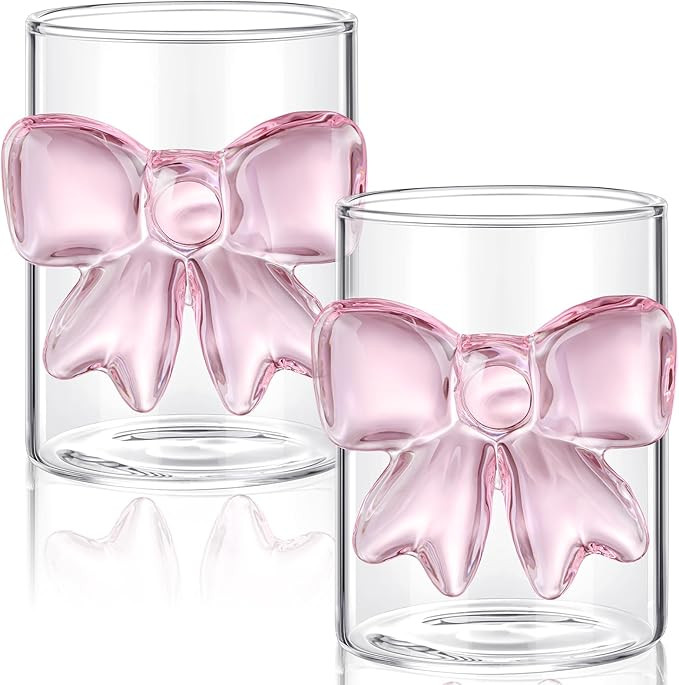 2 Pcs Cute Pink Bow Glass Cups 8oz Coquette Champagne Fashioned Glasses Clear Reinforced Stems an... | Amazon (US)