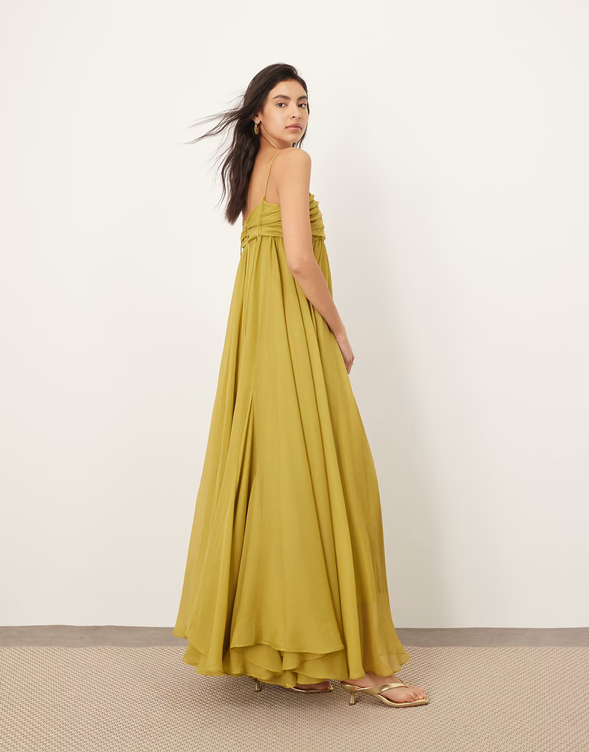 ARRANGE super full trapeze cami godet maxi dress in chartreuse | ASOS (Global)