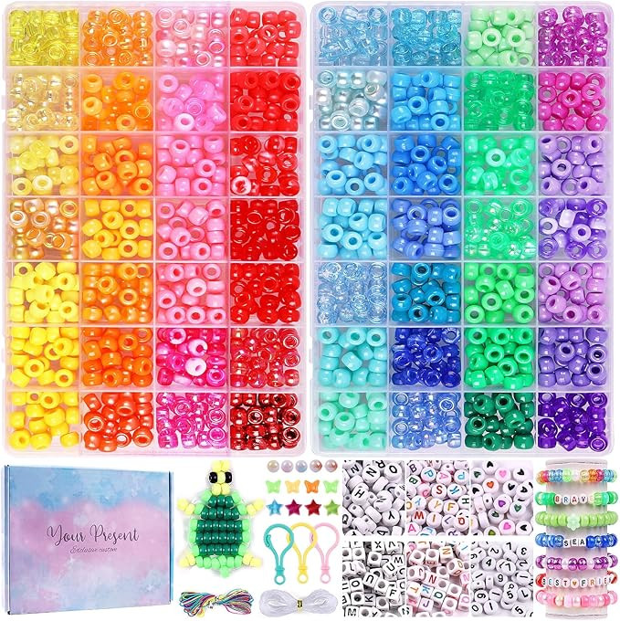 3080 Pcs Pony Beads for Bracelet Making Kit, 56 Colors 6x9mm Rainbow Kandi Beads, Friendship Kand... | Amazon (US)