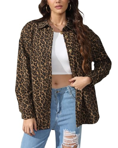 Kedera Women's Leopard Printed Denim Jacket Fall Fashion Jean Jackets Button Up Western Trucker Shacket Coat Outfit | Amazon (US)