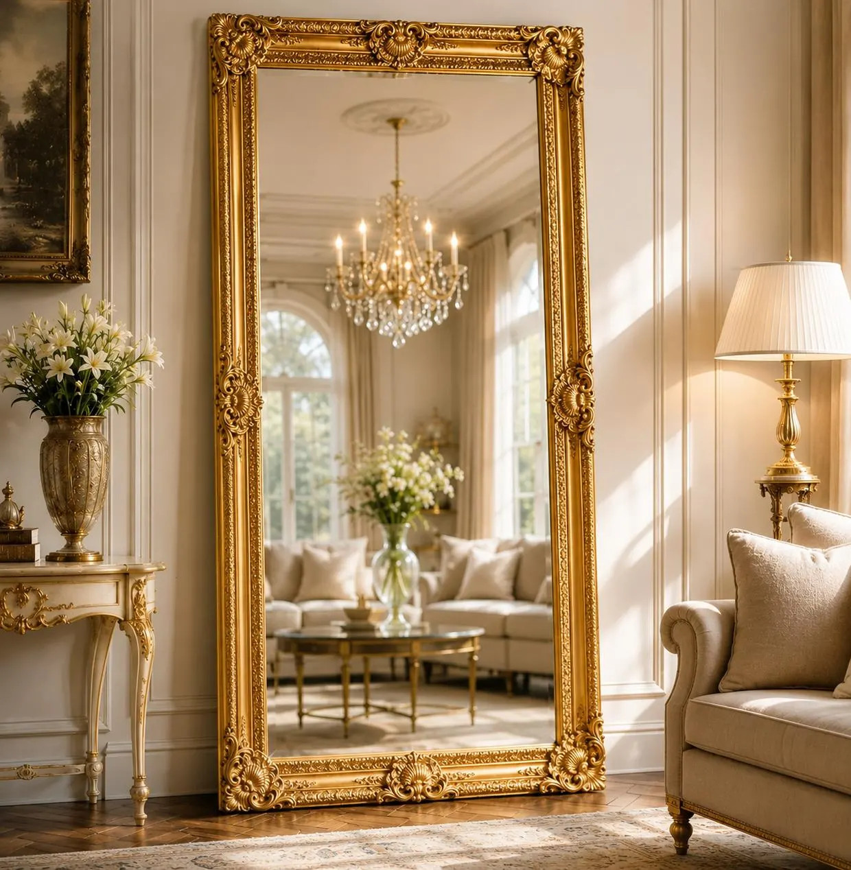 Large Gold Baroque Full Length Mirror |66.9" x 31.5" | 5.58 ft x 2.62 ft) | Ornate Antique Style Floor Mirror | Luxury Statement Wall Decor | Etsy (Global)