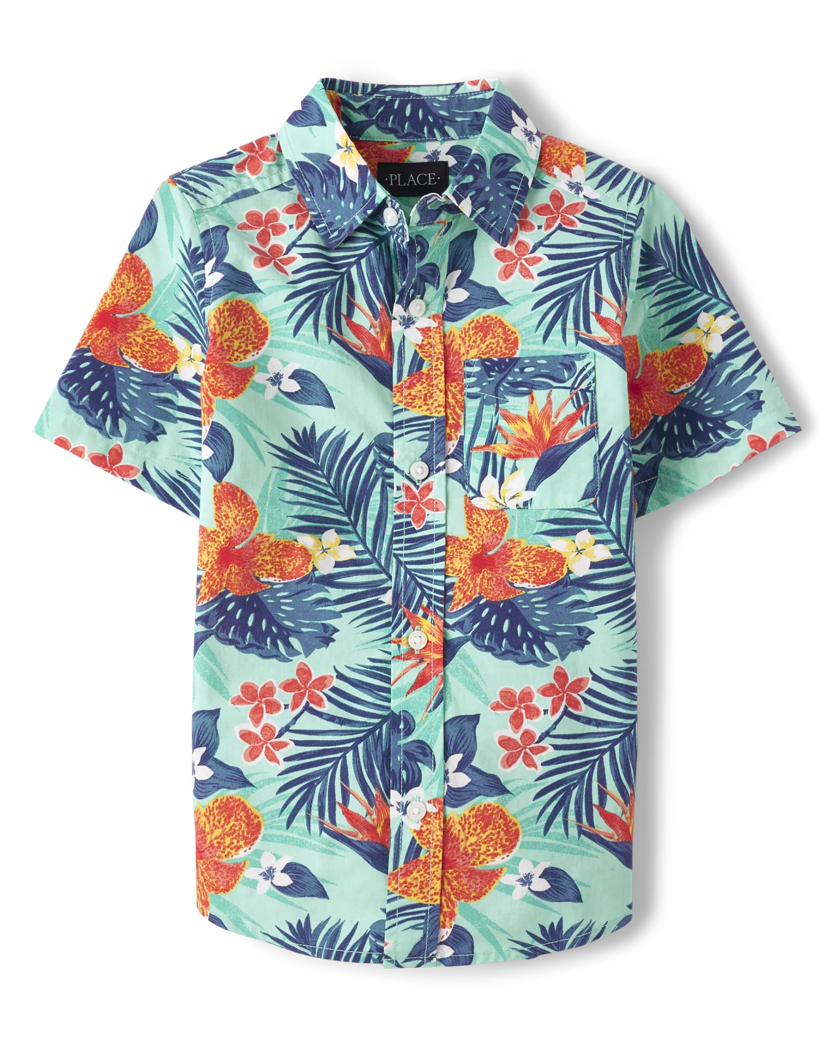 Boys Matching Family Tropical Poplin Button Down Shirt - mellow aqua | The Children's Place