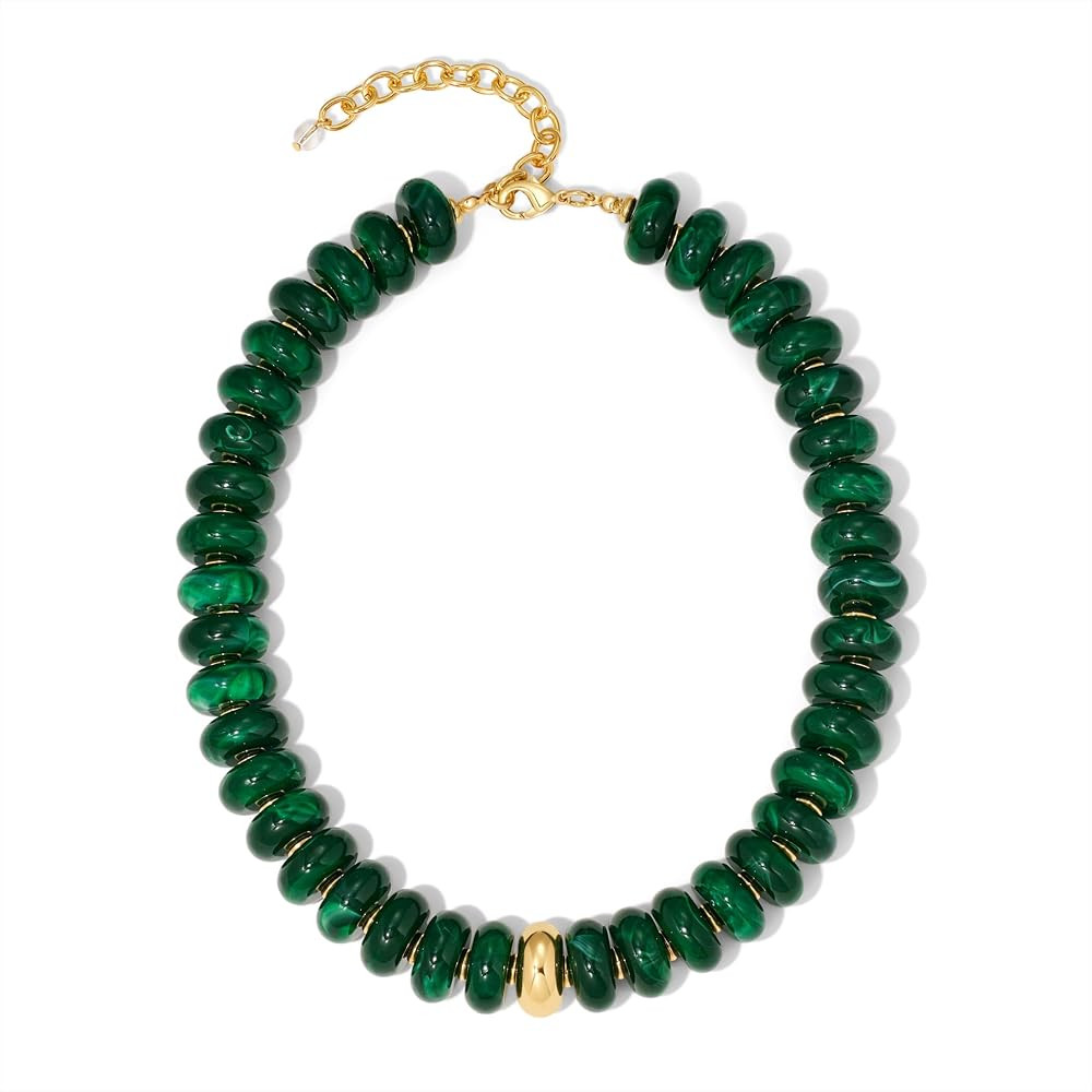 Chunky Beaded Necklace for Women Boho Statement Bead Necklace Adjustable Choker with Polished Dis... | Amazon (US)