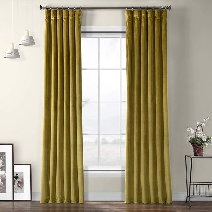 HPD Half Price Drapes VPYC Heritage Plush Velvet Curtain (1 Panel), 50 X 108, Peat Green | Amazon (US)