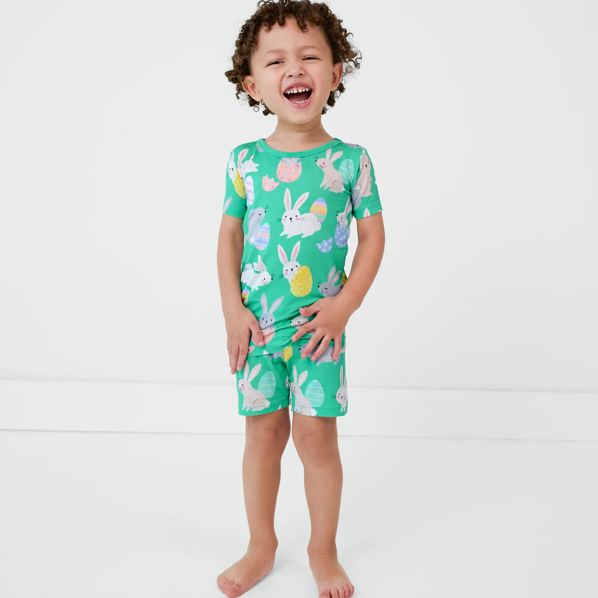 Green Hoppy Days Two-Piece Short Sleeve & Shorts Pajama Set | Little Sleepies