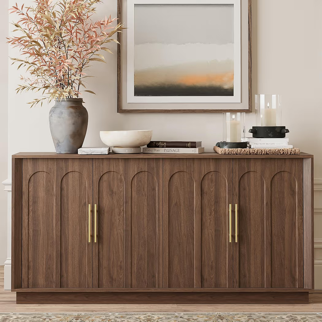 Sideboard Buffet Cabinet with Storage, Mid Century Modern Accent Cabinet with Arched Doors, Modul... | Amazon (US)