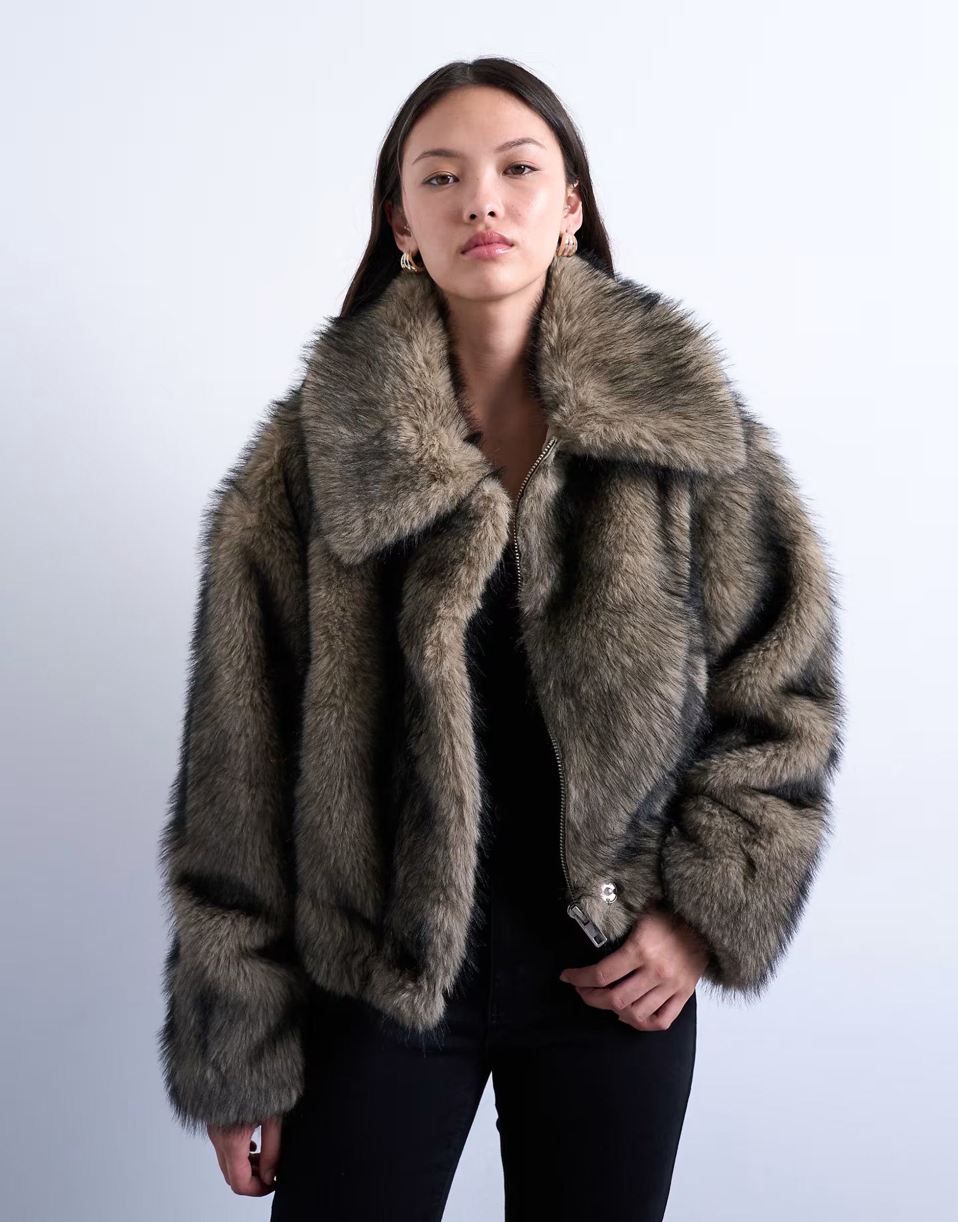 Topshop faux fur zip thru bomber jacket in natural | ASOS | ASOS (Global)