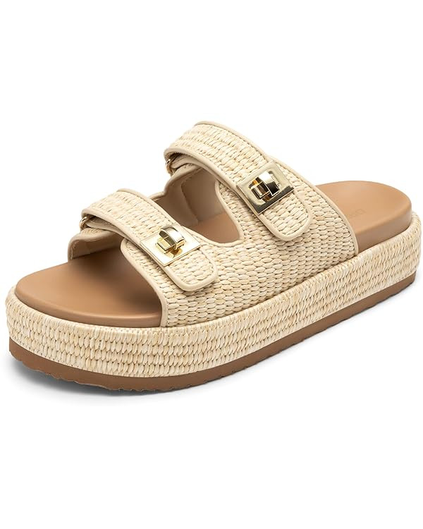 DREAM PAIRS Platform Sandals Women Raffia Espadrilles Summer Comfortable Wedge Sandals Beach Vaca... | Amazon (US)