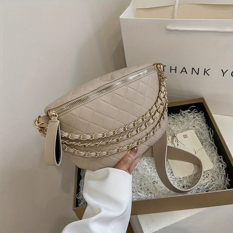 Argyle Quilted Chain Fanny Pack, Fashion Crossbody Bag, Women's PU Leather Chest Purse | Temu Affiliate Program