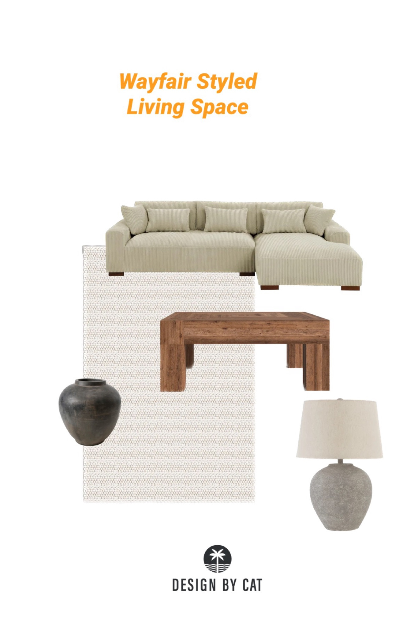 Wayfair Styled Living Room
Grey sectional
Wood coffee table
Large grey vase
Grey table lamp
Textured area rug

#LTKhome