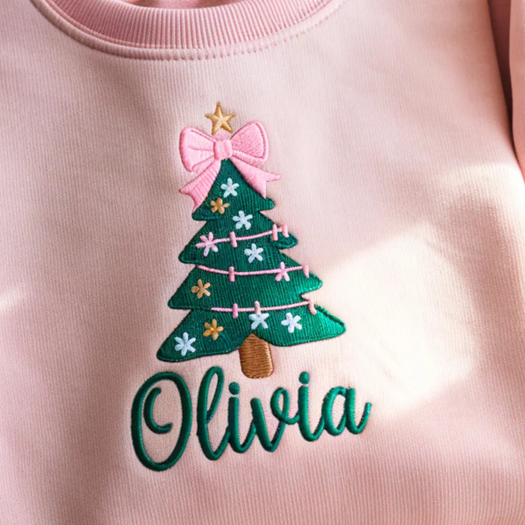 Custom Embroidered Christmas Tree Sweatshirt, Personalized Kids Holiday Shirt | Etsy (US)