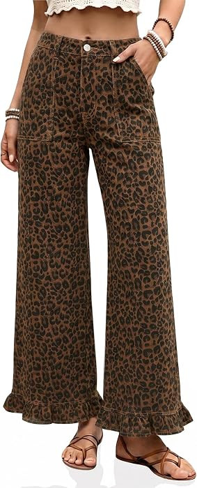 Cicy Bell Womens Ruffle Jeans Cropped High Waisted Baggy Trendy Denim Pants | Amazon (US)