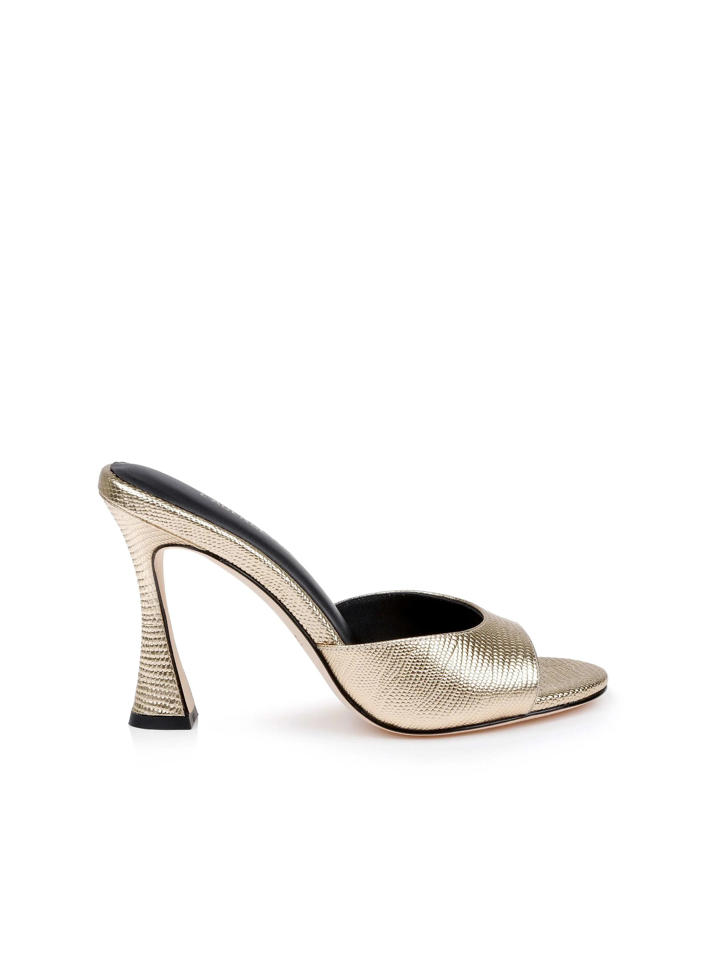 Avery Leather Peep-Toe Mule in Gold Lizard Leather | L'AGENCE | L'Agence