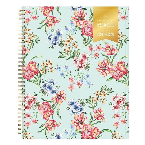 2021-22 Academic Planner 8.5" x 11" Clear Pocket Cover Weekly/Monthly Wirebound Tulip Garden Mint... | Target
